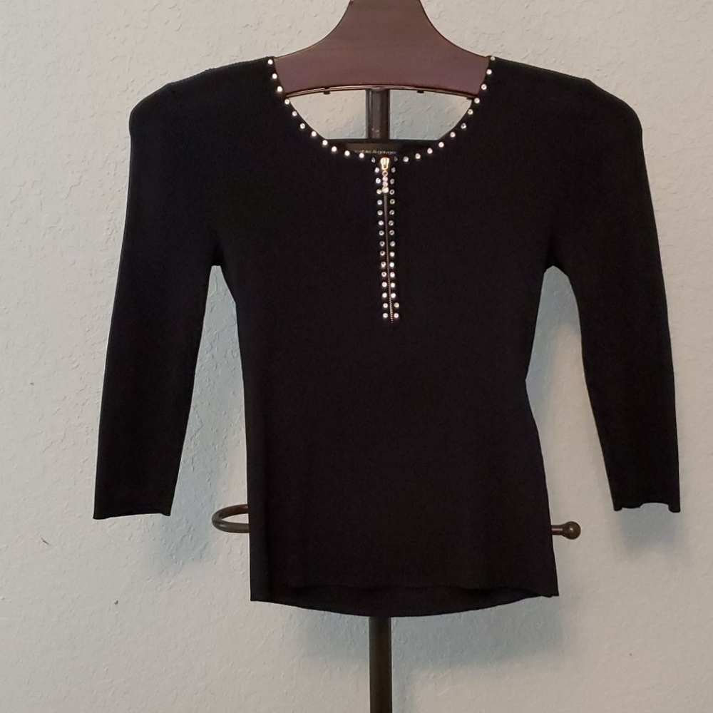 Black quarter length sleeves embellished shirt